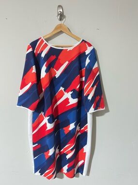 Sandra Darren Abstract Print Shift Dress 18W Career Party Plus Size Colorful
